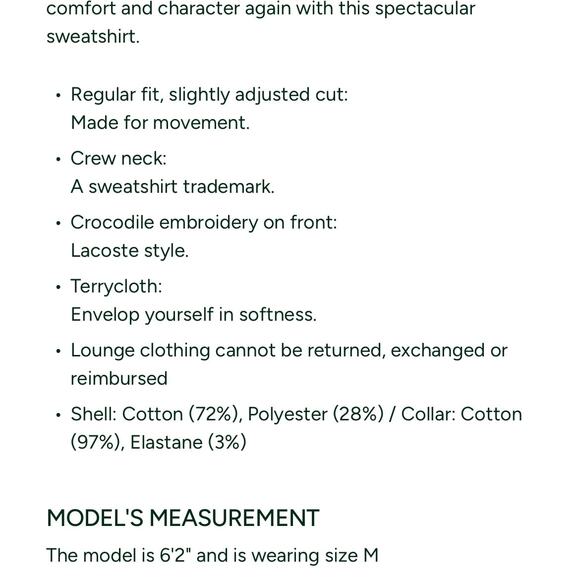 NWT Lacoste Men’s Regular Fit Terrycloth Lounge Sweatshirt Blue Size Medium - Picture 16 of 16